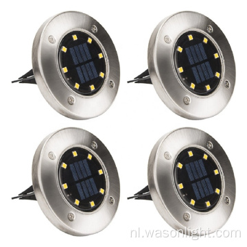 Wason Hot Sale 8led Auto On/Off Night Beveiliging Disk aangedreven LED Garden Light Walkway Outdoor Solar Ground Lights